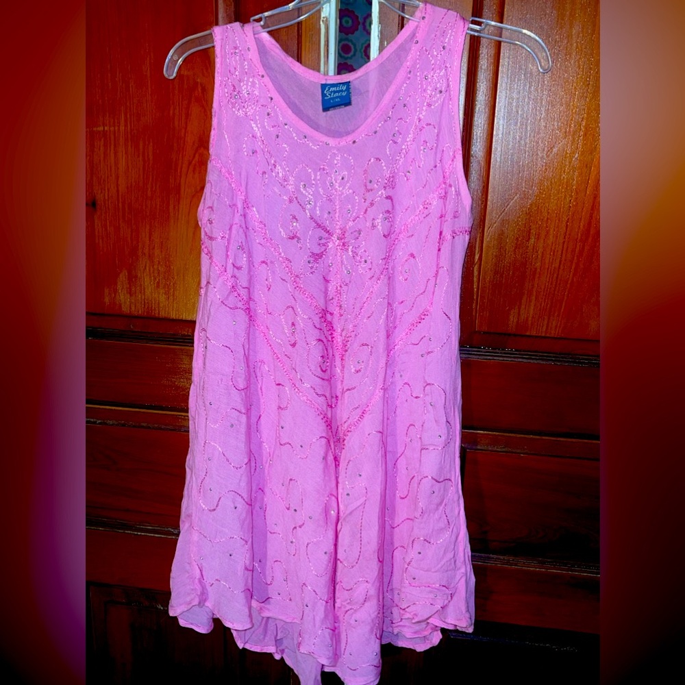 Emily Stacy Brand Pink Boho Flowy Tank.  Size L/XL